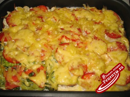 Форелька с овощами в сливочках