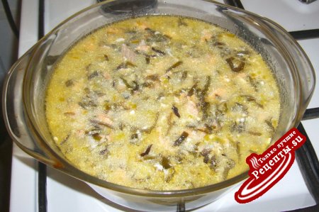 Суп рыбный густой с морской капустой и сыром
