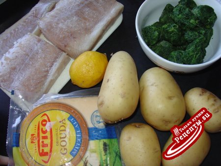 Рыбная запеканка со шпинатом и картофелем.
