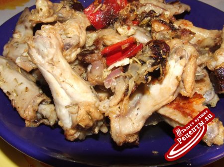 куриные крылышки маринованные и приготовленные на сковороде
