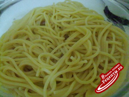 Спагетти"карбонара"с шампиньонами.