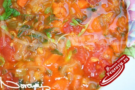 Постный томатный суп с пшеницей