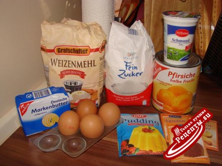 пирог с персиками (Blechkuchen mit Pfirsichen)