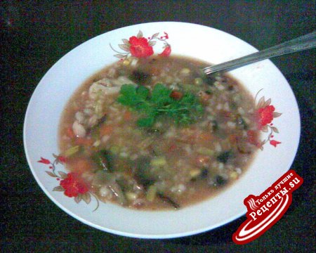 Густой перловый суп с грибами и овощами (постный)