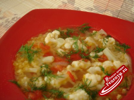 Суп из красной чечевицы с цветной капустой ( постный)