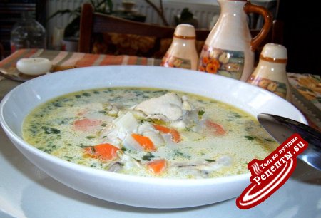 Спаржевый-куриный суп со сливками и галушками