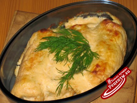 Блинчики с лососем и шпинатом в креветочном соусе или «Каннеллони а-ля-рюс»