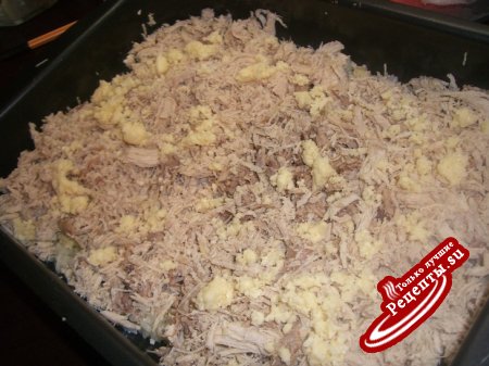 Запеканочка рисовая с курятинкой и сыром:)