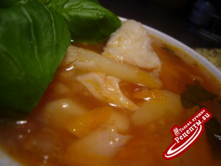 Рыбно-томатный супчик с сельдереем и базиликом. (возможно вариант).
