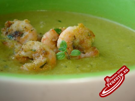 Суп из зеленого горошка с креветками