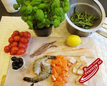 Рыбное чудо с овощами и креветками.