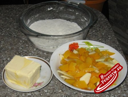 Насыпной пирог с персиками и яблоками.(вариант)