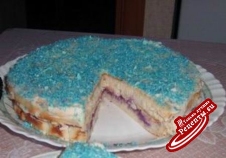 Торт "Голубая лагуна" из кокосовой стружки.
