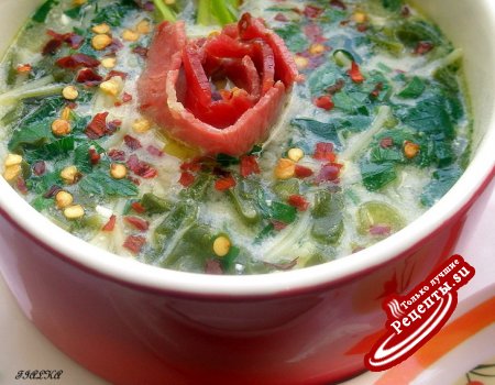 Болгарский шпинатовый суп с иогуртом и беконом (вариант)
