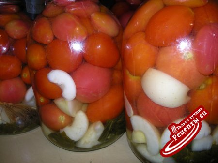 Маринованные помидоры с яблоками (без уксуса)