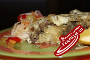 Куриная печень "запеченная" с грибами и картофелем