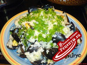 Мидии морские в ироническом рецепте с рисом и клипом