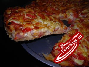 Пицца (сыр,помидоры,сосиски )