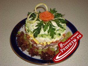 слоеный салат" Царь морской" для любителей МАЙОНЕЗА