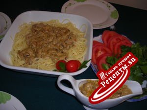 спагетти в соусе из шампиньонов