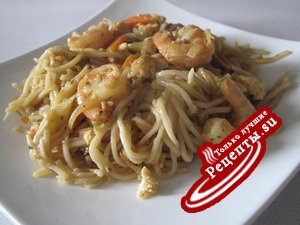 ЖАРЕННАЯ ЛАПША С КРЕВЕТКАМИ И ОВОЩАМИ / egg noodles with shrimps and vegetable / мой вариант