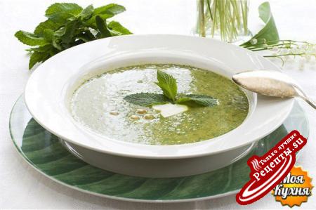  Зеленый крем-суп из шпината и мяты с паприковым маслом