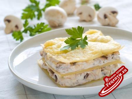 Аппетитная лазанья с курицей и грибами