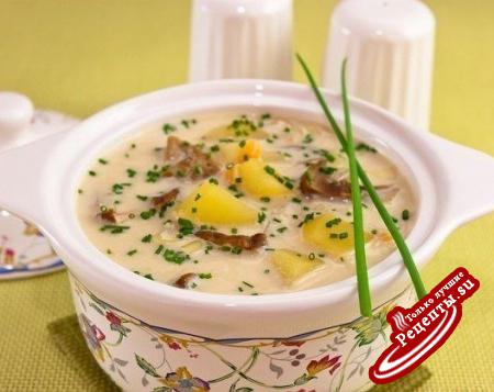 Сырный суп с белыми грибами.