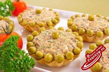 Тарталетки с салатом из куриной печени Тарталетки с салатом из куриной печени